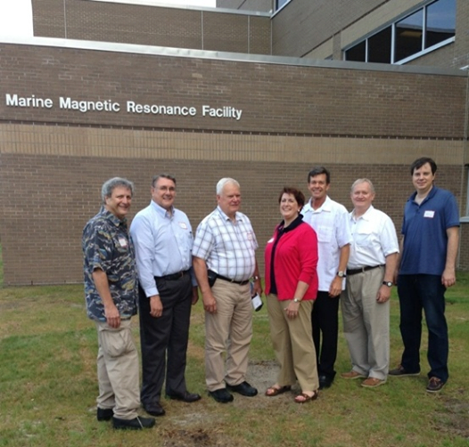 (Left to right) Dr. Michael Stoskopf, NCSU CVM; Ken Burnette, Architect, Burnette Architecture and Planning; Merlin Huckemeyer, Project Manager of Thomas Simpson Construction; Dr. Terri Lomax, Vice Chancellor of the Office of Research, Innovation & Economic Development, NCSU; Dr. David Eggleston, Director, CMAST; Ernie Yeager, Facilities Coordinator, CMAST; Carter Murdock, Burnette Architecture and Planning.