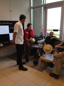 Chatting about the present and future at the CMAST Open House. From left: Dr. David Eggleston, Director of CMAST; Vice-Chancellor Terri Lomax, Office of Research, Innovation, and Economic Development; Bob Simpson, CMAST supporter.