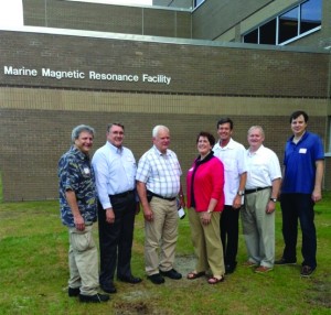 (Left to right) Dr. Michael Stoskopf, NC State CVM; Ken Burnette, Architect, Burnette Architecture and Planning; Merlin Huckemeyer, Project Manager of Thomas Simpson Construction; Dr. Terri Lomax, Vice Chancellor of the Office of Research, Innovation & Economic Development, NC State; Dr. David Eggleston, Director, CMAST; Ernie Yeager, Facilities Coordinator, CMAST; Carter Murdock, Burnette Architecture and Planning.