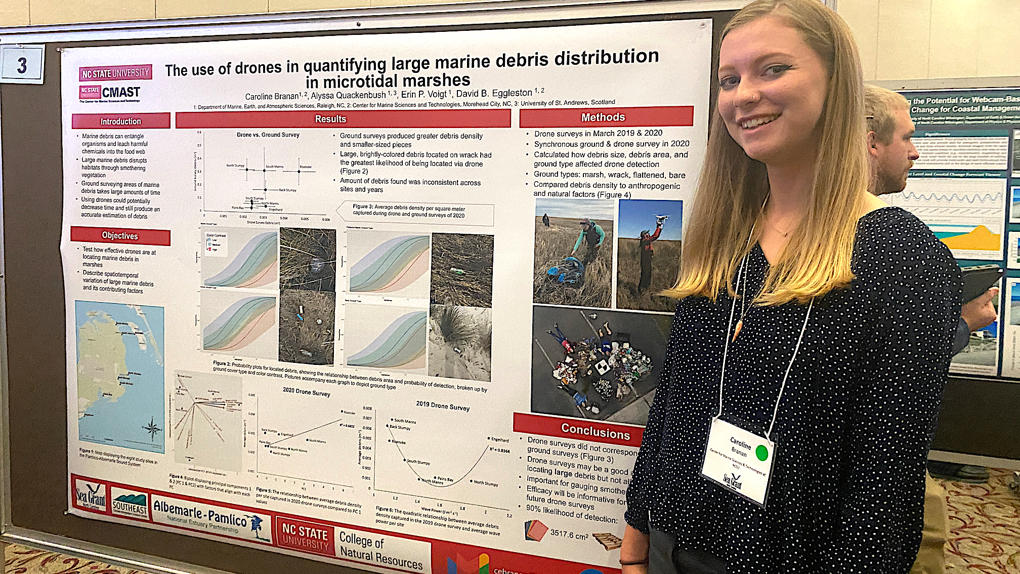 Caroline is pictured here with her poster at the @ncseagrant conference.