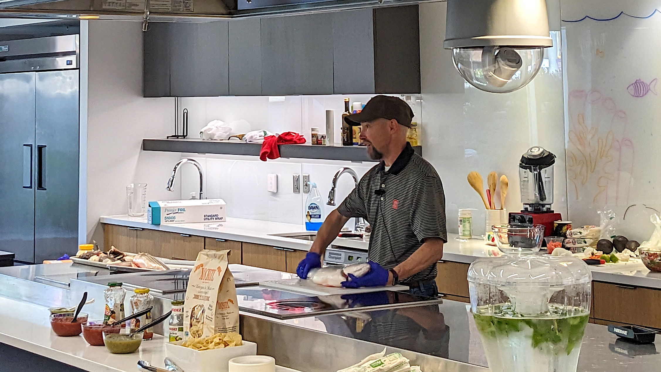 Bolton prepares a meal featuring local bluefish.